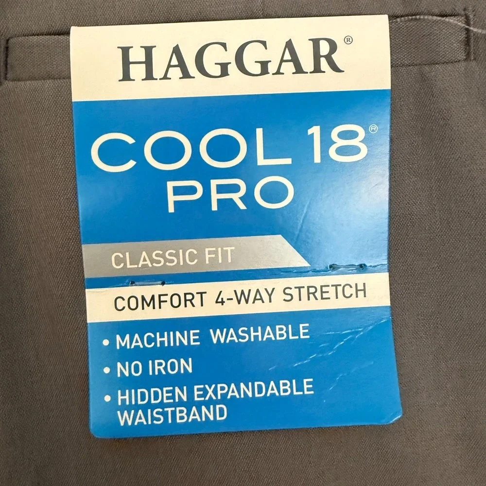 NEW! Haggar Dress Pants Mens 40x 30 Gray Stretch Classic Fit No Iron Flat Front